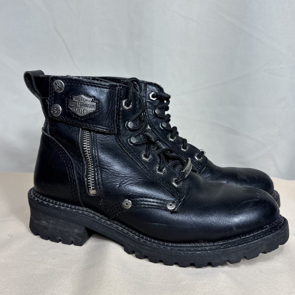 Vintage Harley Davidson Black Leather Motorcycle Boots Y2K Women’s 8 Moto Biker